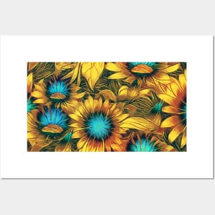 Yellow Sunflower Floral Pattern Posters and Art